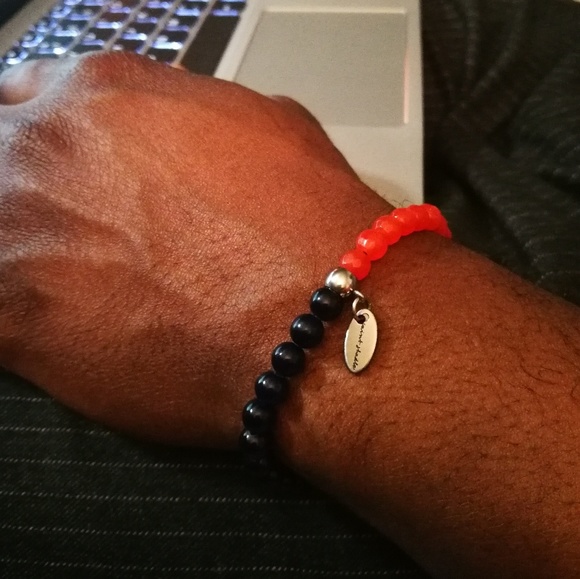 Handmade Orange & Blue Jade Gemstone Bracelet - Picture 3 of 5